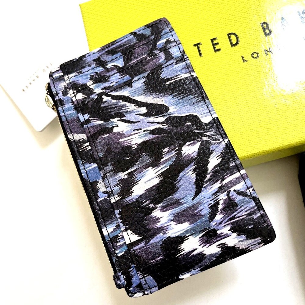 NWT Ted Baker London Boxed 2pc Wallet & Card Case Set Leather Blue Print Gift - Picture 7 of 13